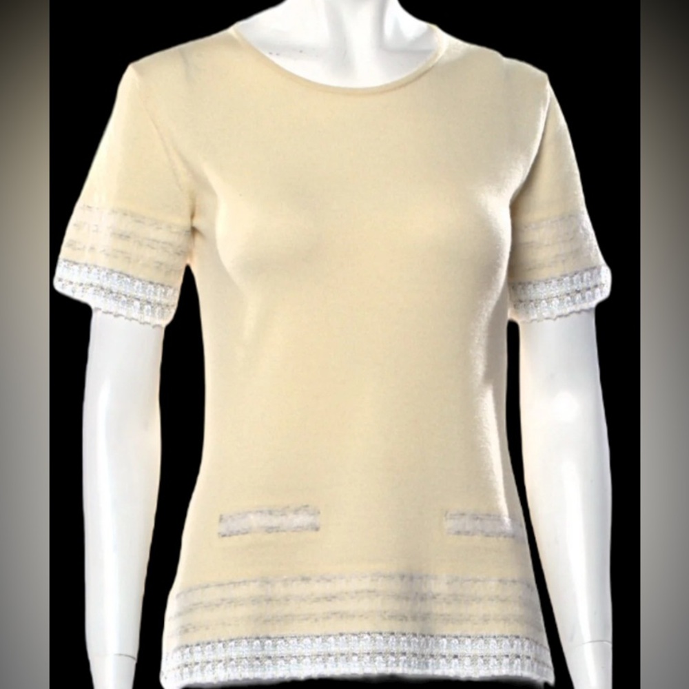 CHANEL Preppy Tweed Cashmere Knit Bateau Neckline Top Size: M | US6, FR38